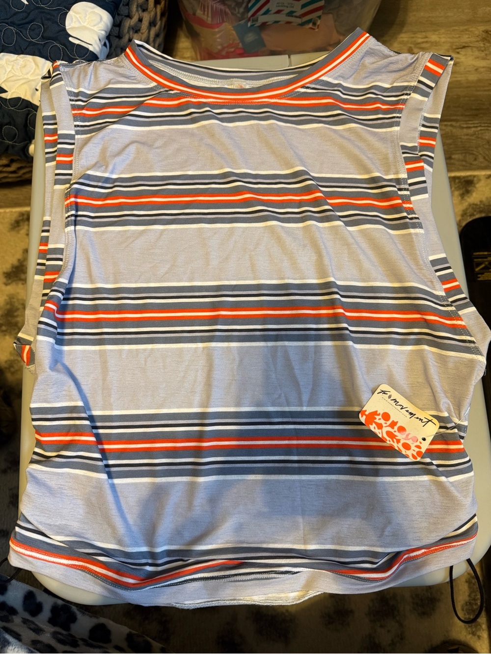 Free People Striped Sleeveless Tank Top - Light Blue, Navy & Red